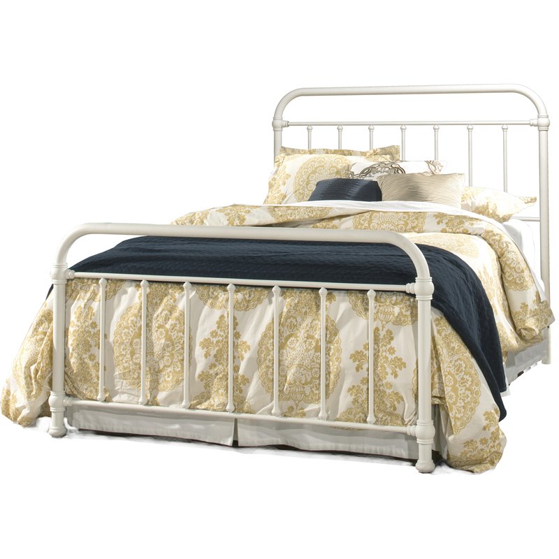 Bowery Hill Metal White Panel Bed Classic Rounded Square Design 50.5
