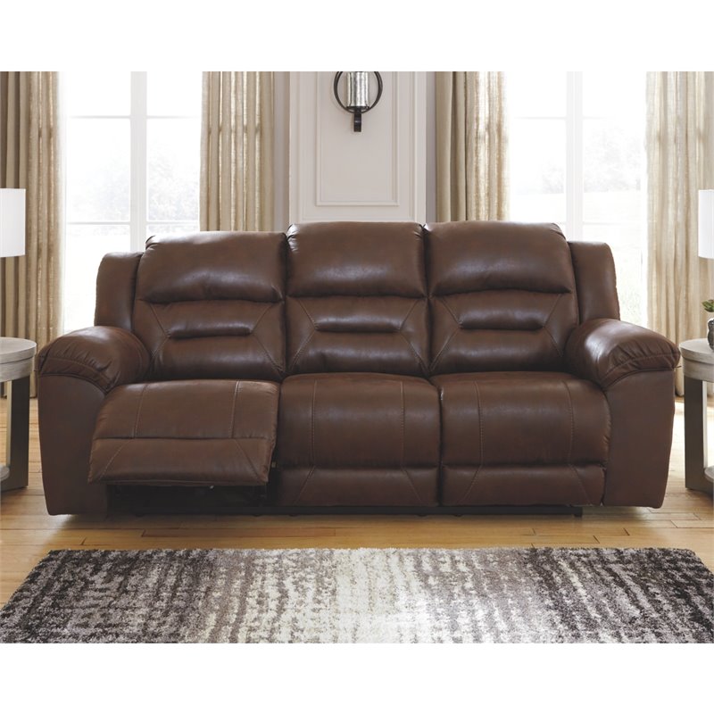 Bowery Hill Faux Leather Chocolate Reclining Sofa Rectangular Power Control 93