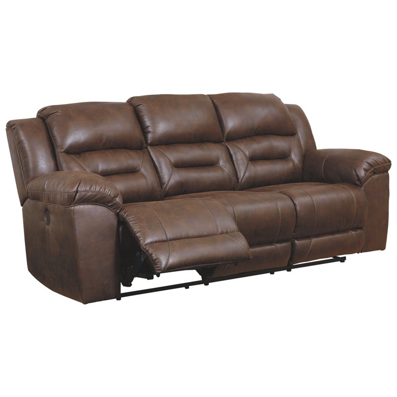 Bowery Hill Faux Leather Chocolate Reclining Sofa Rectangular Power Control 93