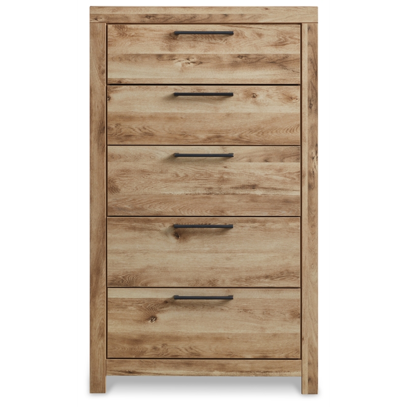 Bowery Hill Contemporary 5-Drawer Wood Chest in Tan/Golden Rustic