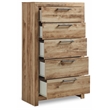 Bowery Hill Contemporary 5-Drawer Wood Chest in Tan/Golden Rustic