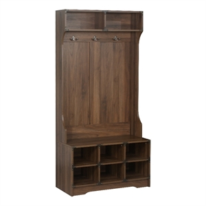 Bowery Hill Wood Hall Tree and Shoe Bench in Dark Walnut Finish