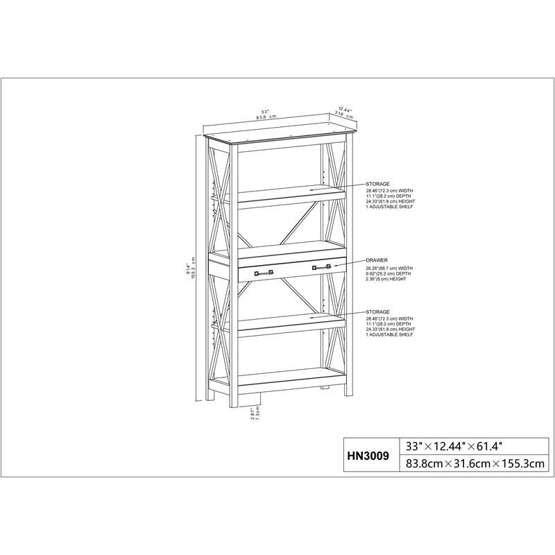 Bowery Hill Engineered Wood Four-Shelf Bookcase in Washed Gray