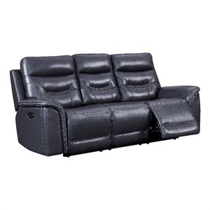 Bowery Hill Modern Geuine Leather & Hardwood Sofa in Gray Finish