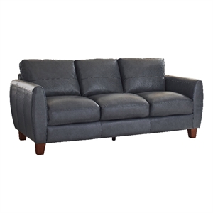 Bowery Hill Contemporary Geuine Leather & Hardwood Sofa in Blue
