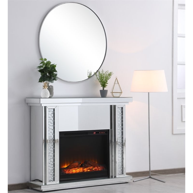 Bowery Hill MDF Clear Electric Fireplace Mantle Rectangular Adjustable LED 47.5