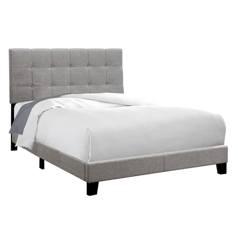 Bowery Hill Bed Full Size Platform Bedroom Frame Upholstered Linen Look Gray