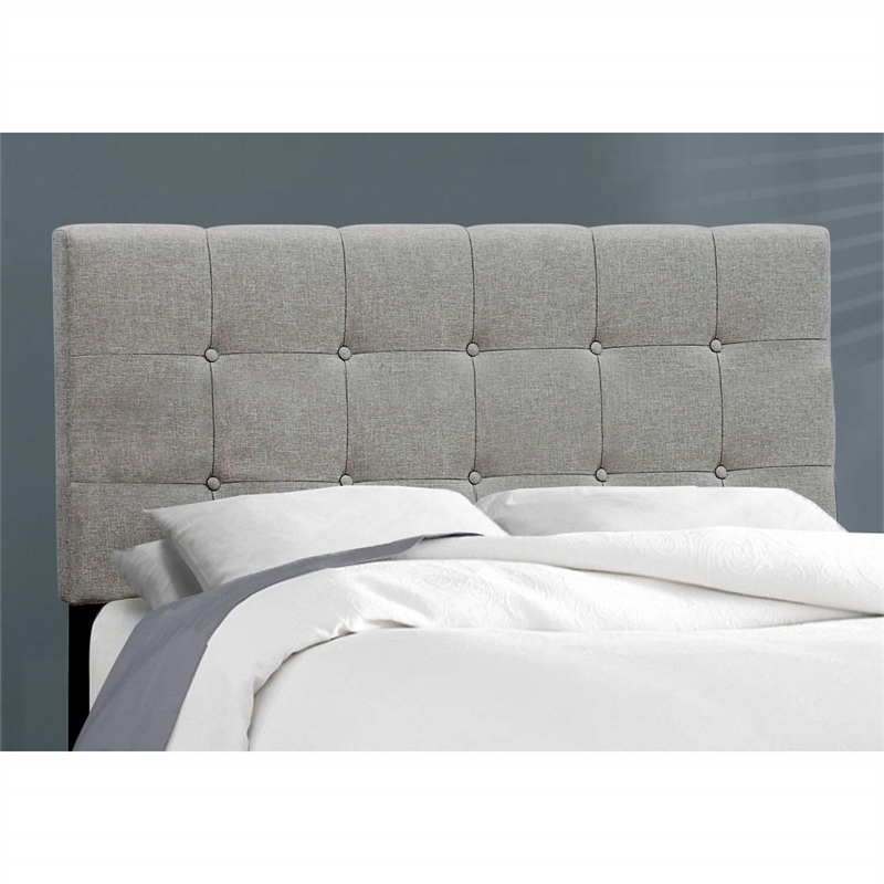 Bowery Hill Bed Full Size Platform Bedroom Frame Upholstered Linen Look Gray