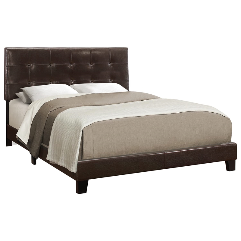 Bowery Hill Bed Queen Platform Bedroom Frame Upholstered Pu Leather Look Brown