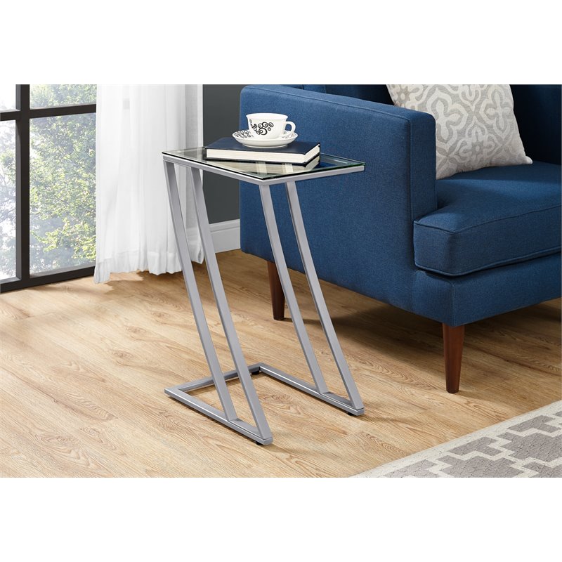 Bowery Hill Accent Table C-shaped End Side Snack Living Room Bedroom Metal Gray