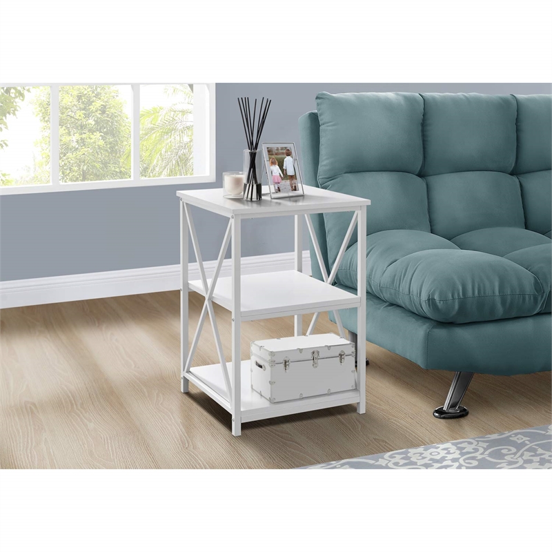 Bowery Hill Accent Table Side End Nightstand Lamp Living Room Metal White