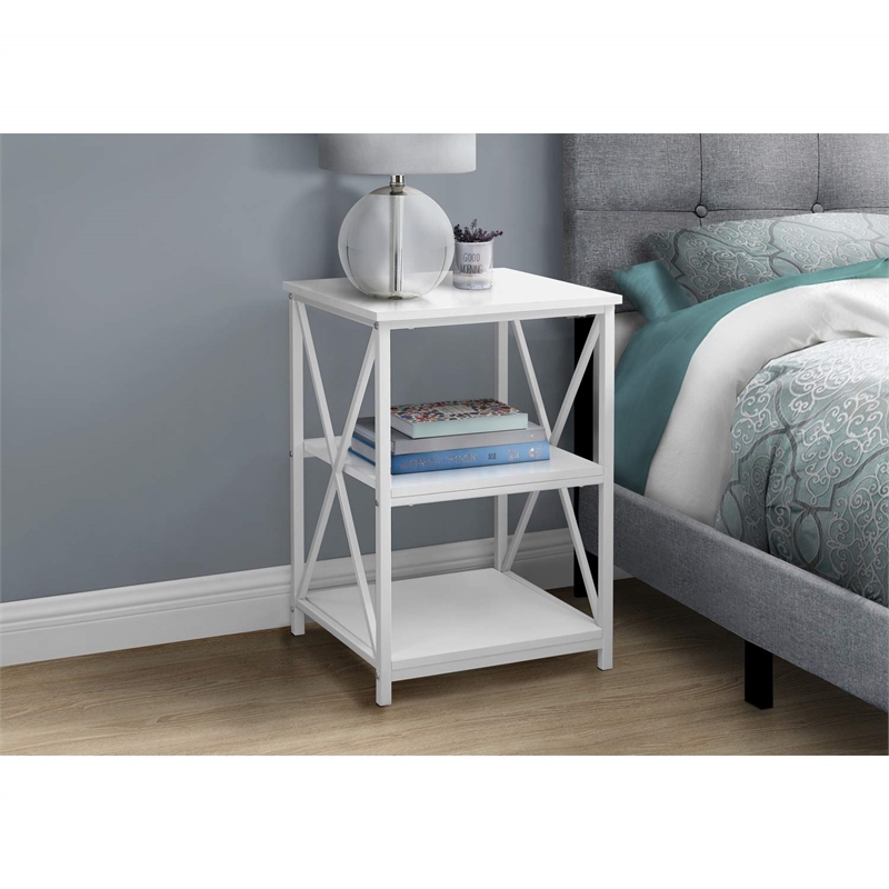 Bowery Hill Accent Table Side End Nightstand Lamp Living Room Metal White