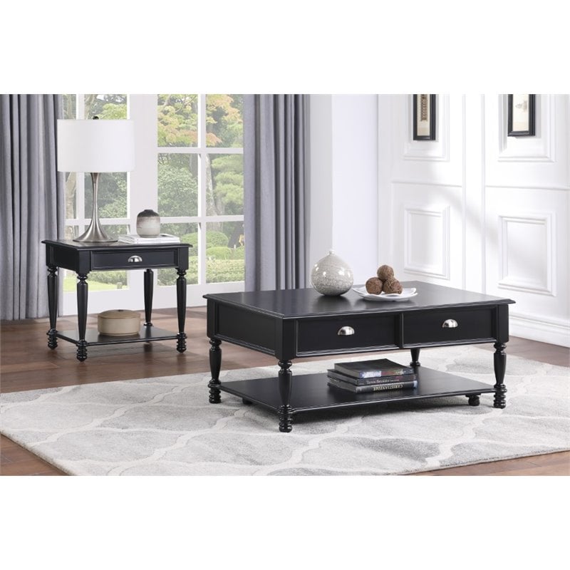 Bowery Hill Modern / Contemporary Wood 1 Drawer End Table in Black