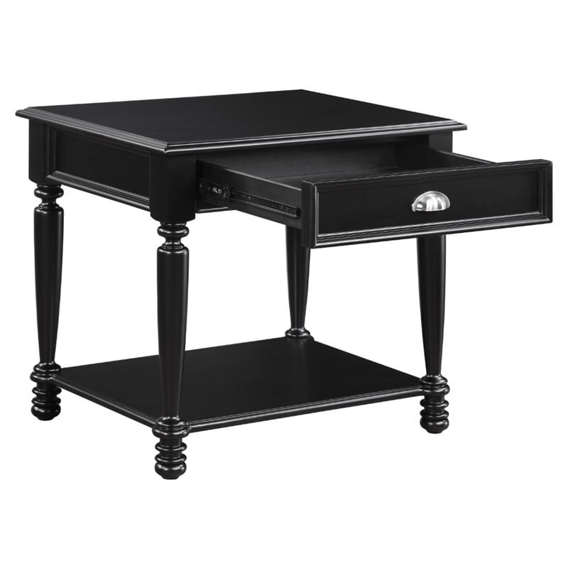 Bowery Hill Modern / Contemporary Wood 1 Drawer End Table in Black