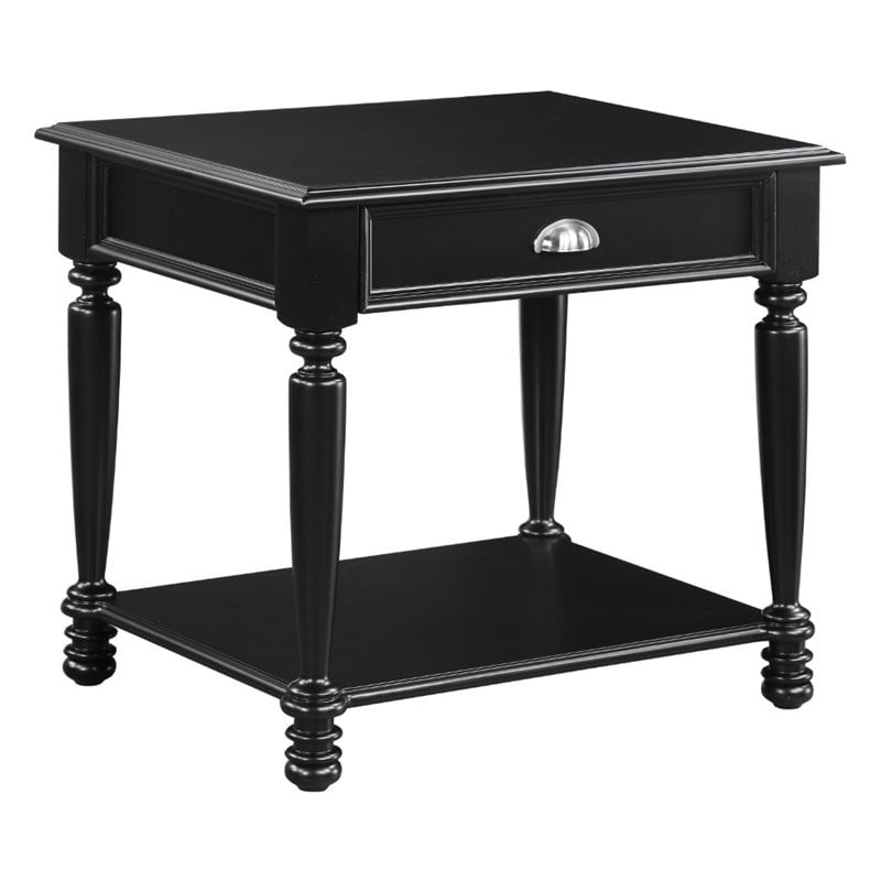 Bowery Hill Modern / Contemporary Wood 1 Drawer End Table in Black