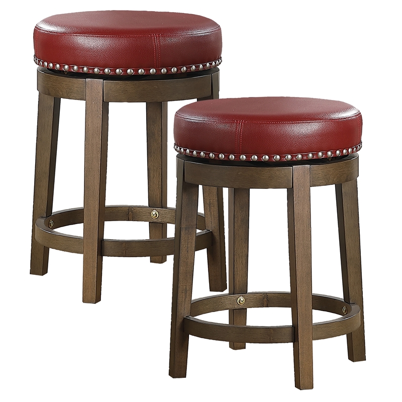 Bowery Hill Faux Leather Red Counter Stool Round Swivel 25