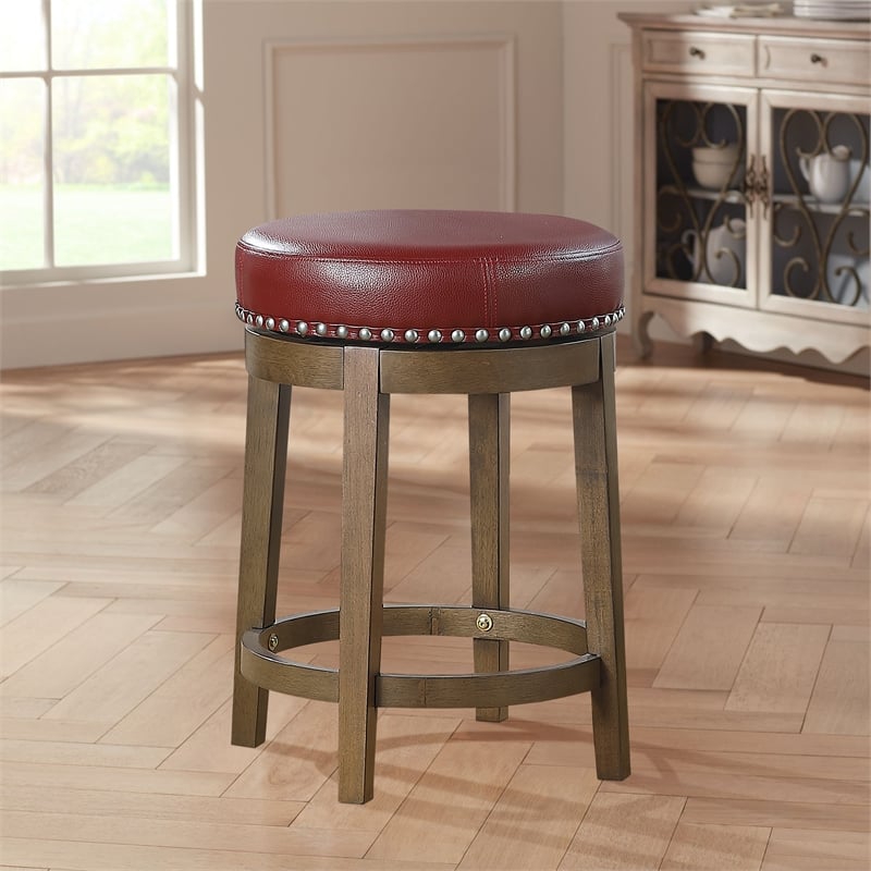 Bowery Hill Faux Leather Red Counter Stool Round Swivel 25