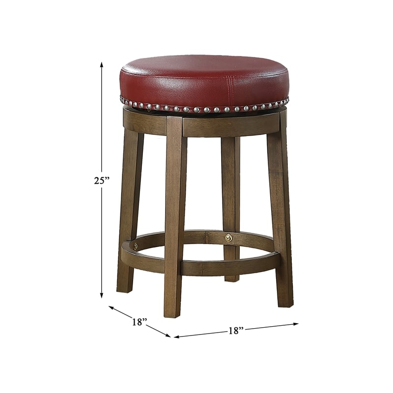 Bowery Hill Faux Leather Red Counter Stool Round Swivel 25