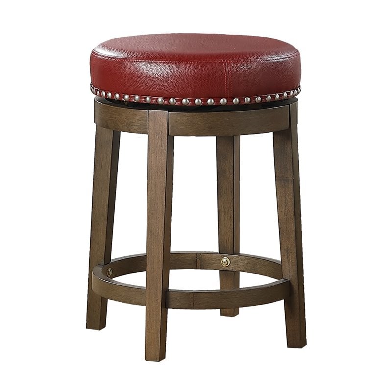 Bowery Hill Faux Leather Red Counter Stool Round Swivel 25