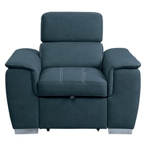 Bowery Hill Microfiber Blue Accent Chair Rectangular Pull-Out Ottoman 32&quot x 45&quot x 39&quot Assembly Required