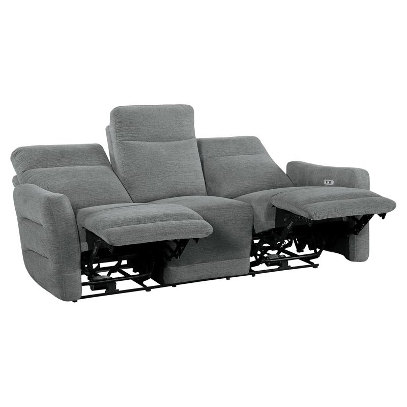 Bowery Hill Contemporary ChenillePower Double Reclining Sofa in Gray