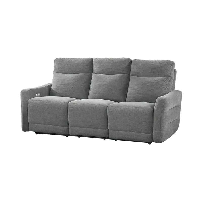 Bowery Hill Contemporary ChenillePower Double Reclining Sofa in Gray