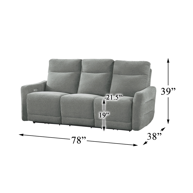 Bowery Hill Contemporary ChenillePower Double Reclining Sofa in Gray