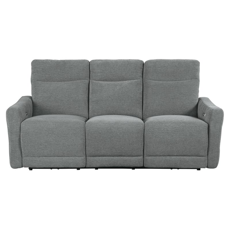 Bowery Hill Contemporary ChenillePower Double Reclining Sofa in Gray