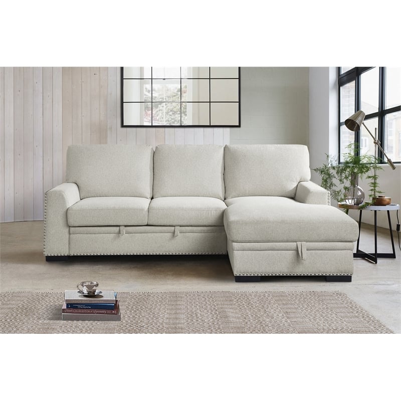 Bowery Hill 2-piece Contemporary Fabric Sectional with Right Chaise in Beige