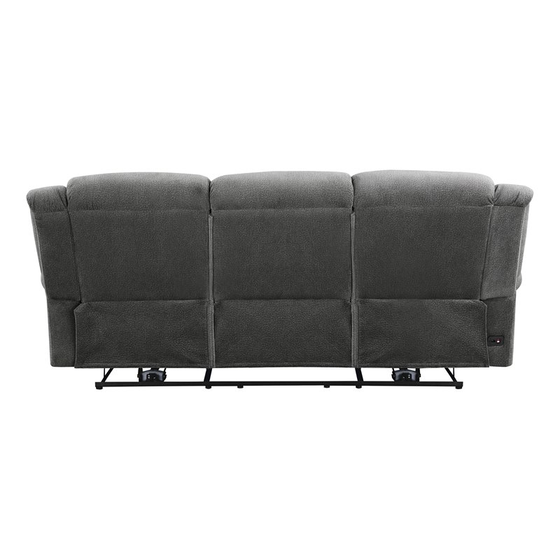 Bowery Hill Wood & Microfiber Power Double Reclining Sofa in Charcoal