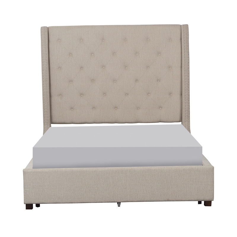 Bowery Hill Fairbon Tufted Upholstery Queen Bed in Beige Finish