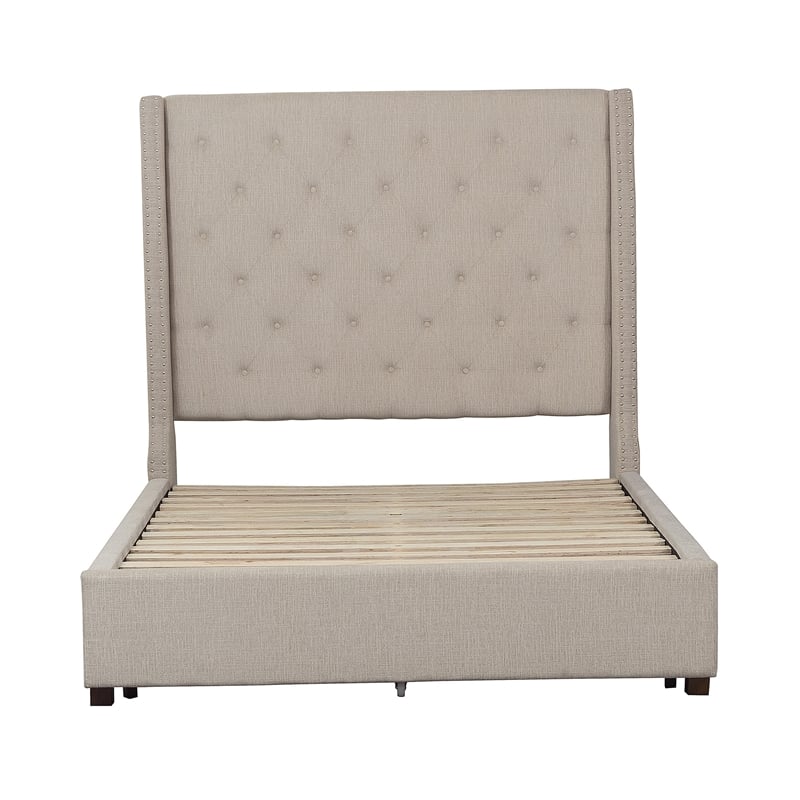 Bowery Hill Fairbon Tufted Upholstery Queen Bed in Beige Finish