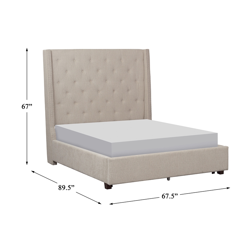 Bowery Hill Fairbon Tufted Upholstery Queen Bed in Beige Finish