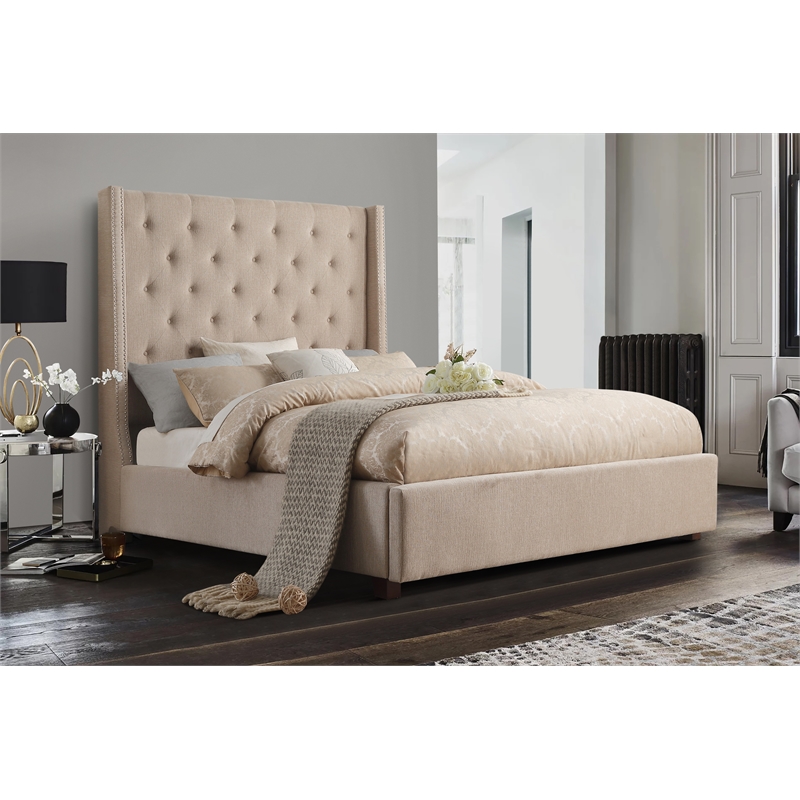 Bowery Hill Fairbon Tufted Upholstery Queen Bed in Beige Finish