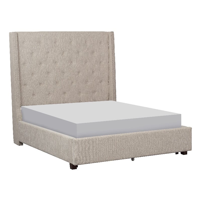 Bowery Hill Fairbon Tufted Upholstery Queen Bed in Beige Finish