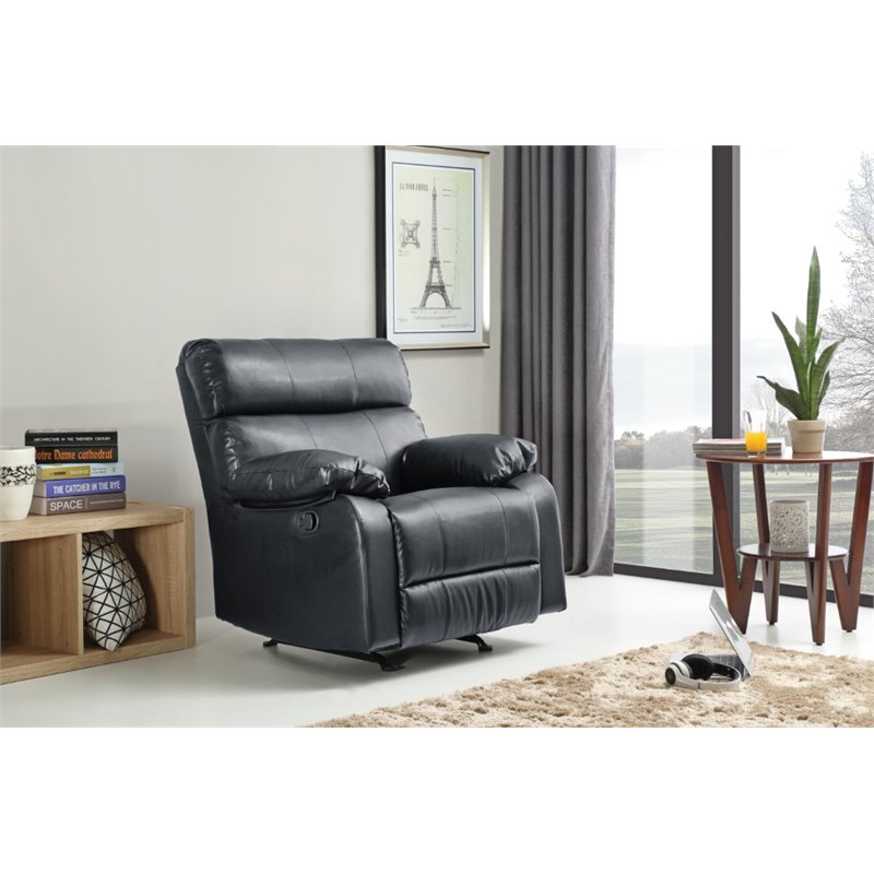 Bowery Hill Contemporary Faux Leather Rocker Recliner in Black
