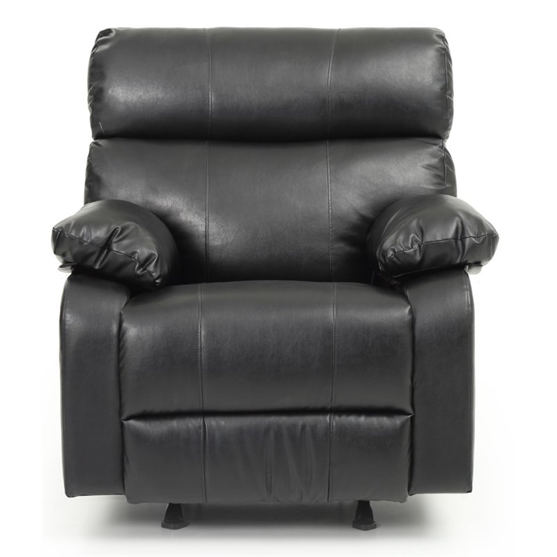 Bowery Hill Contemporary Faux Leather Rocker Recliner in Black