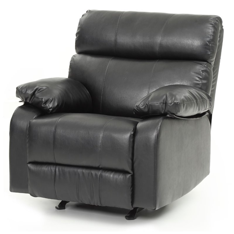 Bowery Hill Contemporary Faux Leather Rocker Recliner in Black