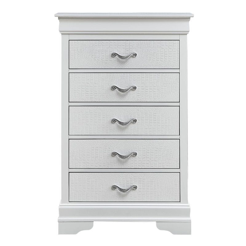 Bowery Hill Engineered Wood Transitional 5 Drawer Chest in Silver Champagne