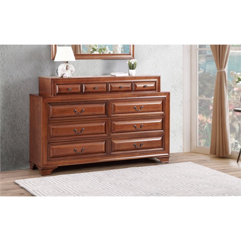 Bowery Hill Engineered Wood Transitional 10 Drawer Dresser in Oak