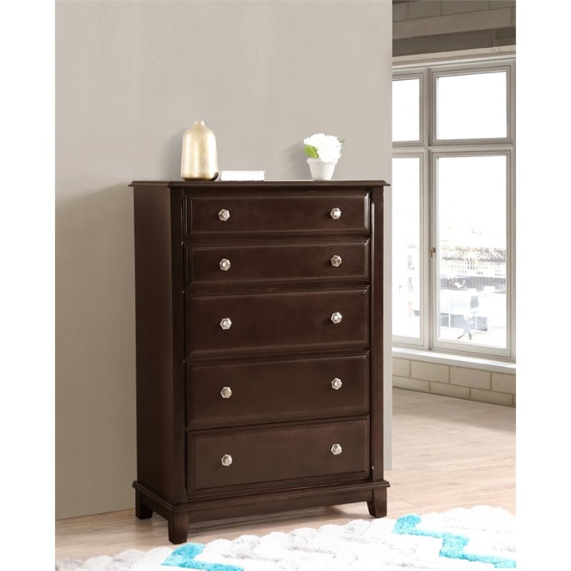 Bowery Hill Engineered Wood Transitional 5 Drawer Chest in Cappuccino