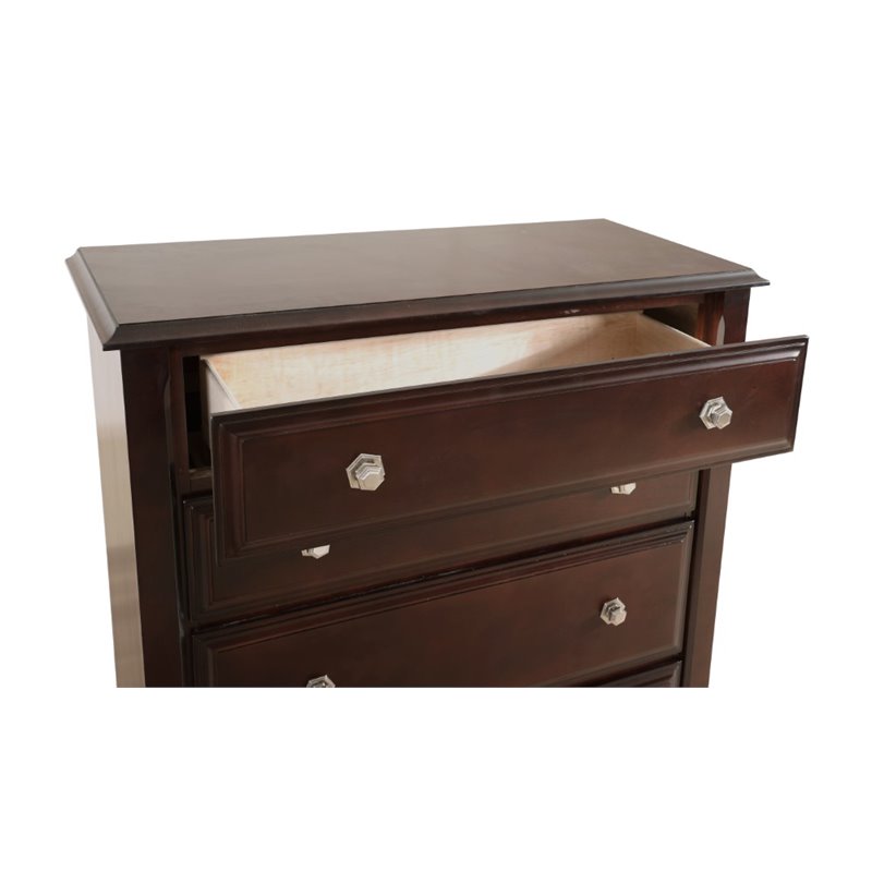 Bowery Hill Engineered Wood Transitional 5 Drawer Chest in Cappuccino