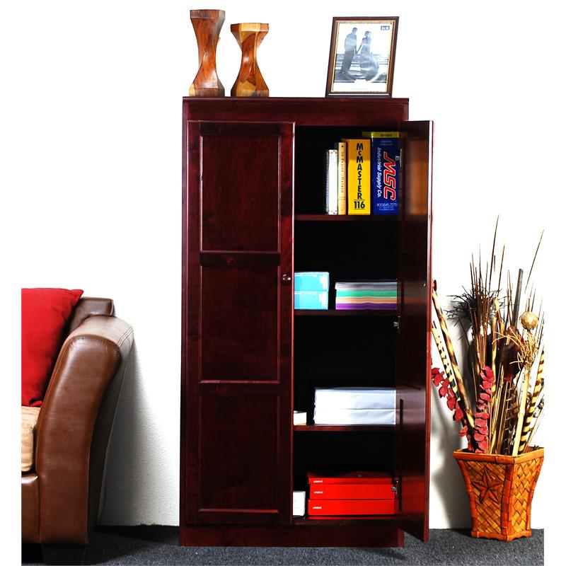 Bowery Hill Wood Cherry Storage Cabinet Rectangular Adjustable Shelves 60