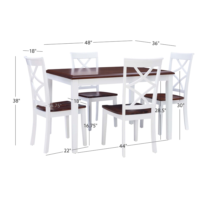 Bowery Hill Modern Wood Five Piece Dining Set in Cherry and White