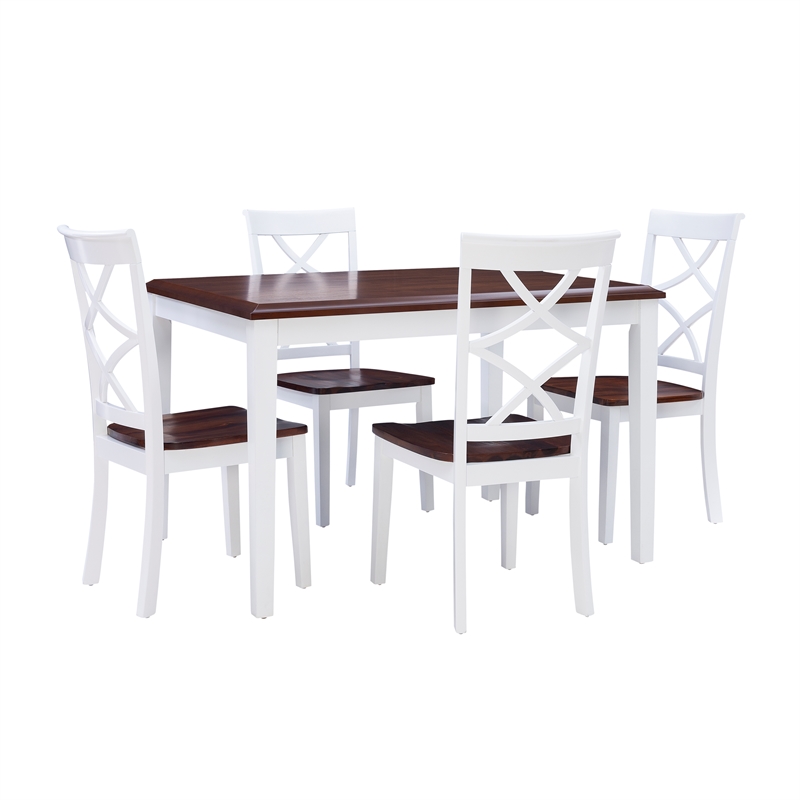 Bowery Hill Modern Wood Five Piece Dining Set in Cherry and White