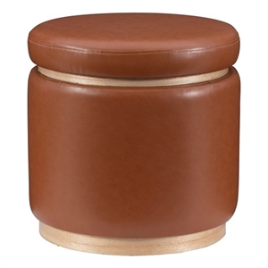 Bowery Hill Faux Leather Caramel Brown Ottoman Round Multifunctional 18&quot Assembled