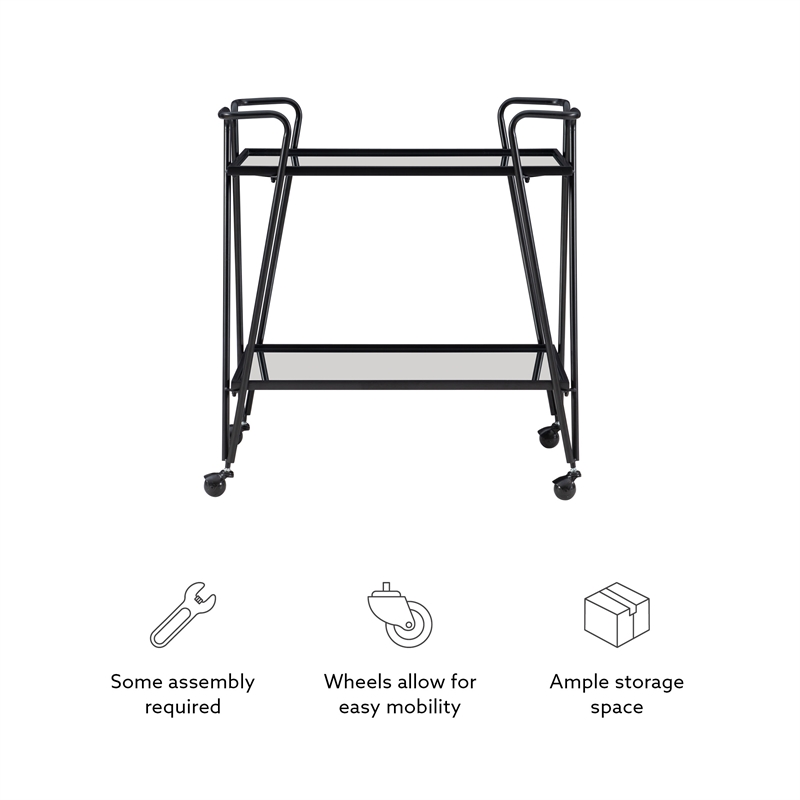 Bowery Hill Metal and Mirorred Mid Century Bar Cart in Black