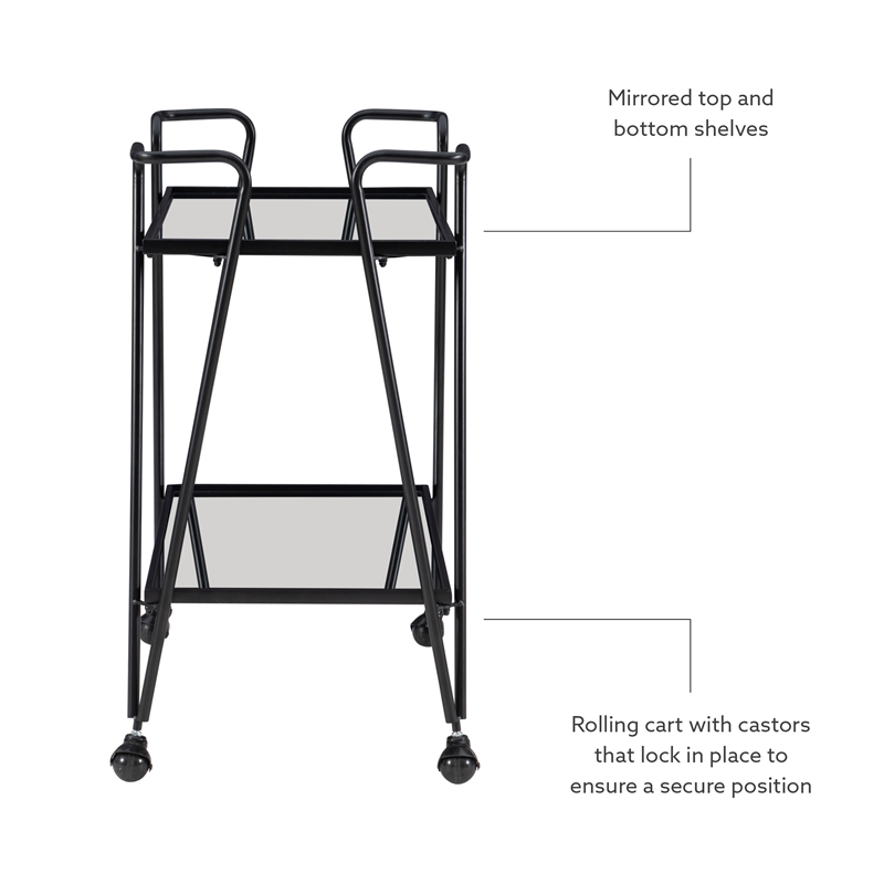 Bowery Hill Metal and Mirorred Mid Century Bar Cart in Black