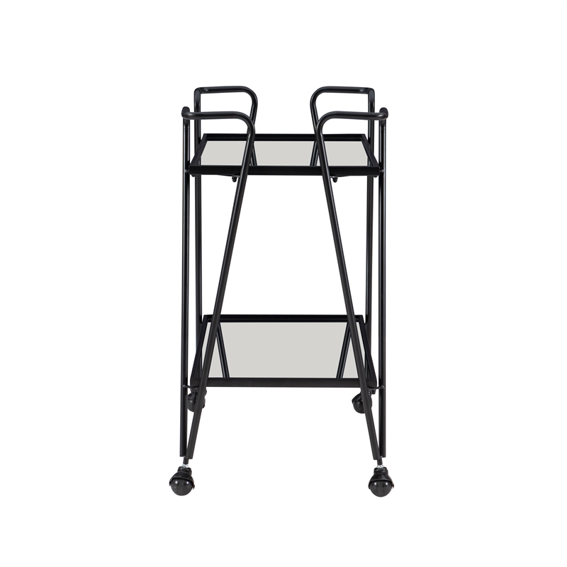 Bowery Hill Metal and Mirorred Mid Century Bar Cart in Black