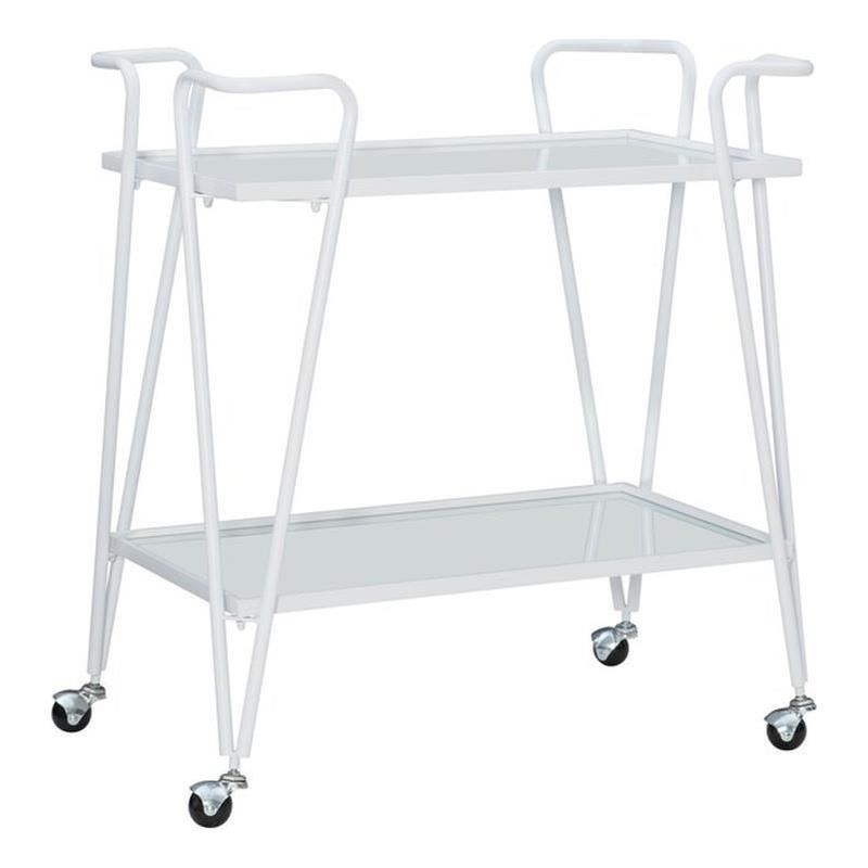 Bowery Hill Metal and Mirorred Mid Century Bar Cart in White
